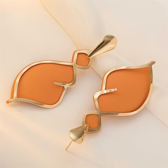 Bohemian Style Drop Earrings, 1 Pair Luxury Fashion Orange Enamel Dangle Earring - Picture 4 of 5
